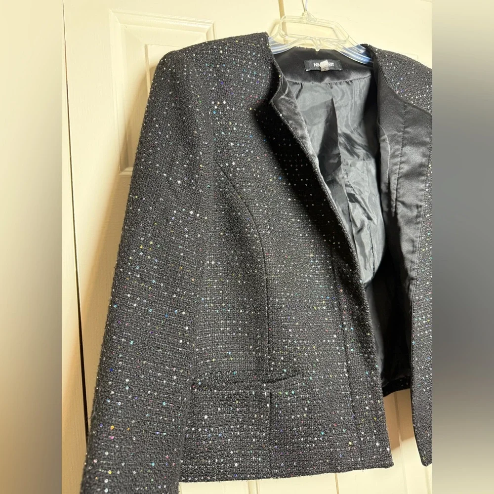 Nine West sequined tweed blazer‎ black with multicolor sequins